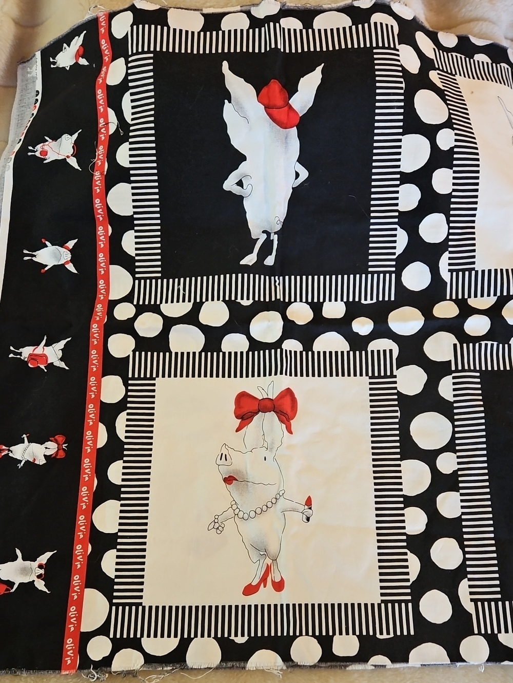 Charming Black & White Pig-Print Throw Pillow Cover with Red Accents